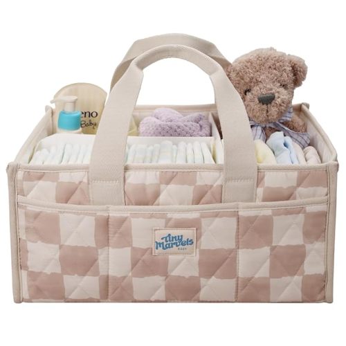 Tiny Marvels Diaper Caddy Organizer for New Parents, Baby Diaper Caddy with Water-Resistant Fabric, Structured Diaper Caddy Basket for Nursery, Car & Travel