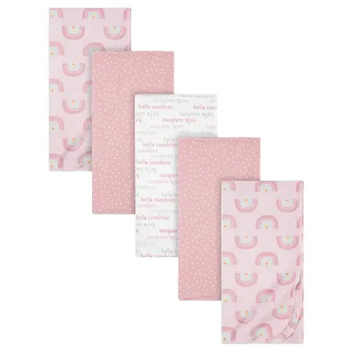 Gerber Girls Newborn Infant Baby Toddler Nursery 100% Cotton Flannel Receiving Swaddle Blanket, Rainbows Pink, Pack of 5