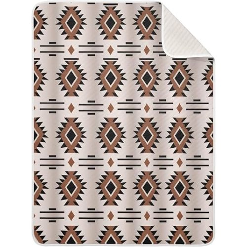 Western Aztec Cotton Baby Blanket 30" x 40" Warm Soft Breathable Muslin Swaddle Blankets for Toddler Boys Girls Nursery Receiving Wraps
