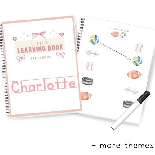 Preschool Personalized Learning Book | Dry-Erase Reusable | Feelings, Math, Shapes, Phonics, Writing, Letters, Weather, Reading