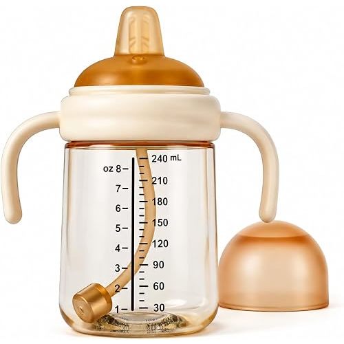 PPSU Sippy Cup with Weighted Straw, Baby Training Cup Handles, 8oz, 6M+