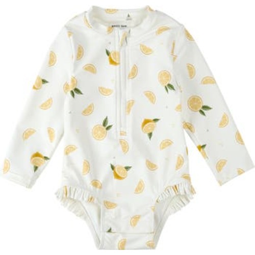 Lemon Print Long Sleeve One-Piece Swimsuit, 6-12 M