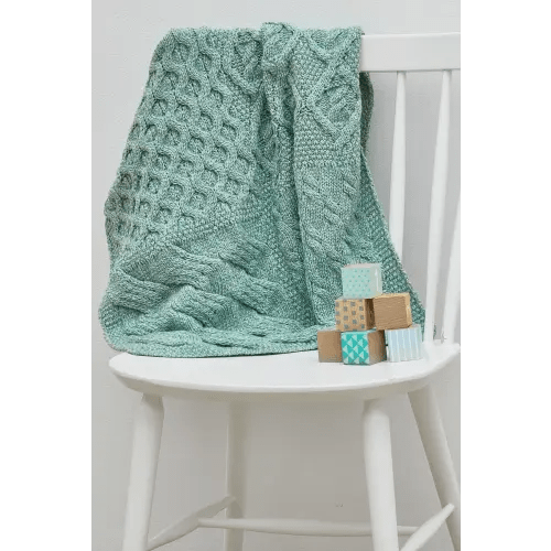 Glora Aran Patchwork Cot Throw - Mint Green