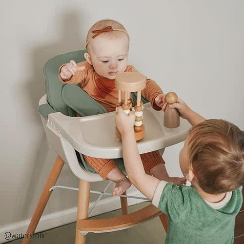 3-in-1 Convertible Wooden High Chair, High Chairs for Babies and Toddlers, Baby High Chair with Adjustable Legs & Dishwasher Safe Tray, Made of Sleek Hardwood & Premium Leatherette, Green Color