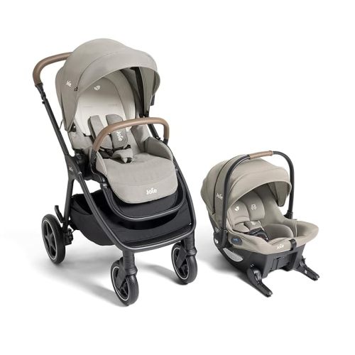Joie Baby, Kava 4-in-1 Stroller and Mint Latch Car Seat Travel System with Reversible Seat, All-Wheel Suspension, and Flex in-Seat Comfort (Dove)