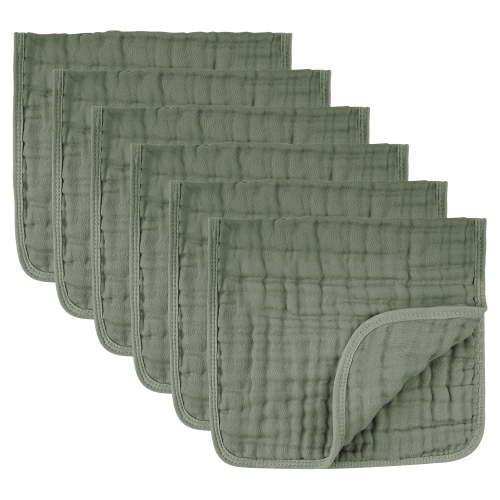 Muslin Burp Cloths 6 Pack - 20" x 10" - Ultra Soft & Absorbent, 100% Cotton for Spit Up & Drool- Gentle Baby Burping Cloth, Newborn Boys Girls Essentials, 6 Green