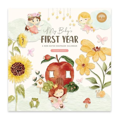 Baby's First Year Book & Calendar with 54 Stickers By Bright Day – Capture Milestones with Baby's First Year Calendar – Keepsake Memory Journal for Newborns, Fairy
