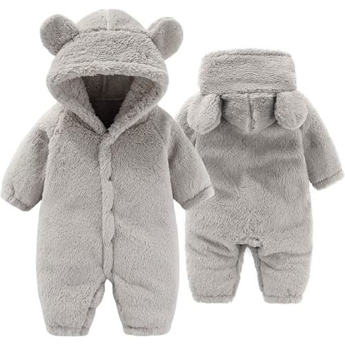 Newborn Baby Bear Snowsuit Infant Fleece Romper Baby Hooded Jumpsuit Winter Warm Outwear for Girls Boys 0-12M