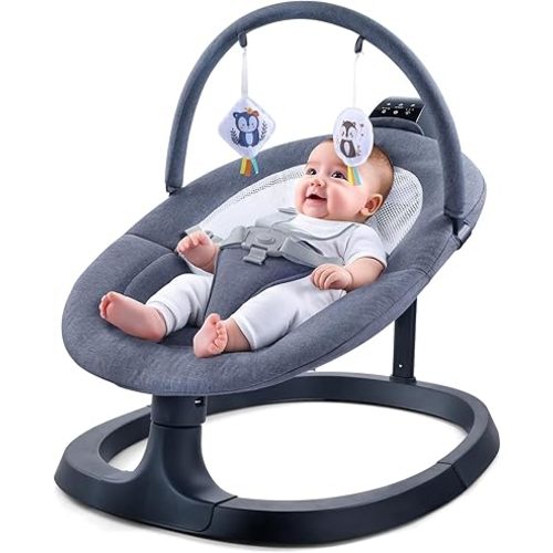 Baby Swing for Infants 0-6 Months, Automatic Rocker for Newborn Boys Girls with 3 Motions, Remote, 8 Sounds, Dark Gray