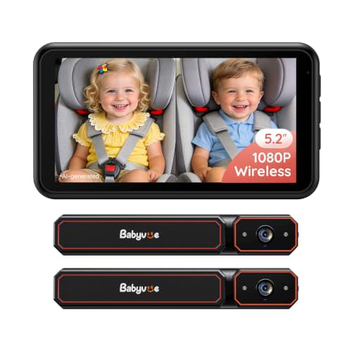 BV6PRO Wireless Dual Car Camera Baby Monitor Fast Setup | No Wiring, HD1080P, 5.2" Display, Spilt-Screen for 2 Kids, Auto IR Night Vision, Mirror Image for Newborns Gift