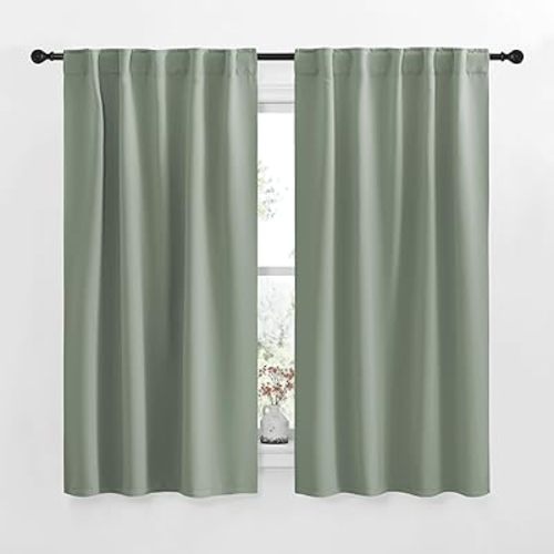 NICETOWN Blackout Curtain Panels for Living Room - (Greyish Green Color) 34x63 Inch, 2 Panels Set, Thermal Insulated Room Darkening Blackout Drapes/Draperies with Rod Pocket & Back Tab for Window