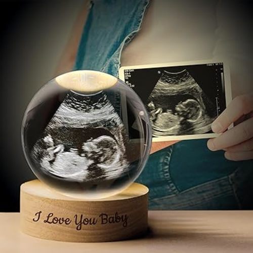Personalized Ultrasound Photo Crystal Ball, Customized 3D Laser Crystal Photo Magic Decorative Ball with Light Holder, Custom Ultrasound Photo Frame Surprise Gift for Mom Dad