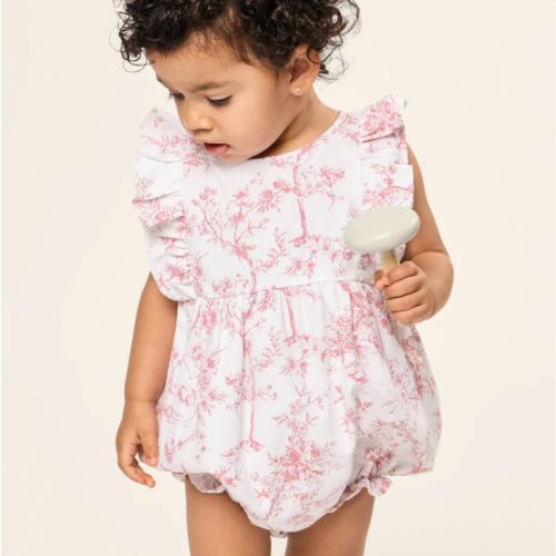 Baby's Twill Ruffled Romper in Pink Timeless Toile