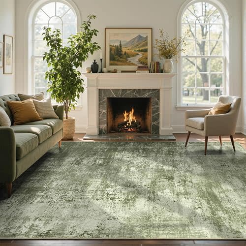 9x12 Ft Extra Large Washable Area Rugs for Living Room, Soft Non-Slip Modern Abstract Pattern Carpet for Bedroom Indoor Floor Nursery Home Decor (Green)