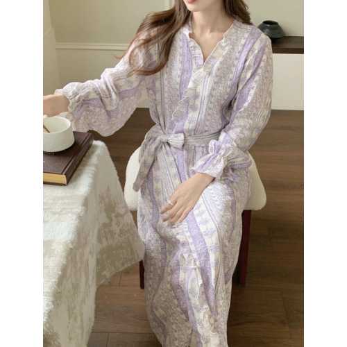 Boho Print Cotton Gauze Robe : Soft Kimono Dressing Gown Ruffle Bathrobe Gift