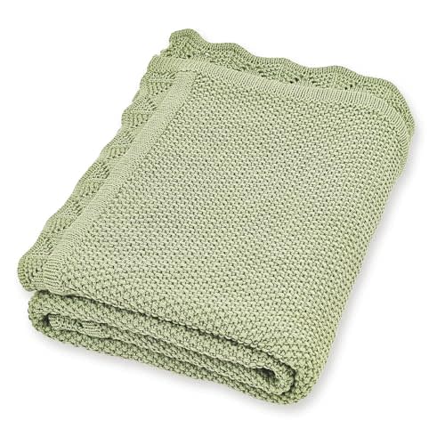 YOYI YOYI Knit Baby Blanket, Organic Cotton Baby Blankets Neutral Cable Knitted Soft Toddler Blankets for Girls Boys Green 40''x31''