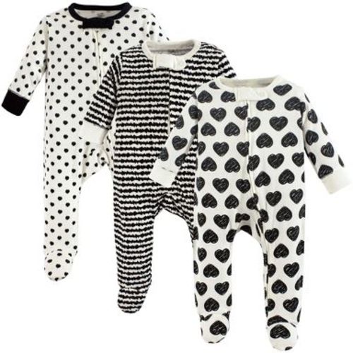 Touched by Nature Baby Girls Organic Cotton Zipper Sleep and Play 3pk, Heart, 3-6 Months