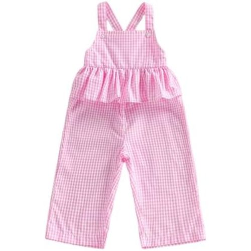 YOKJZJD Toddler Baby Girl Clothes Ruffles Plaid Romper Jumpsuit Suspender Pants Bib Overalls Spring Summer Outfits