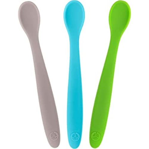 WeeSprout Silicone Baby Spoons - First Stage Infant Feeding Utensils With Soft-Tip, Bendable Kitchenware for Parent & Self-Feeding, Ultra-Durable, Dishwasher Safe, Travel Case, Set of 3