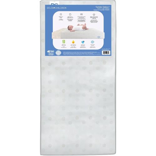 Delta Children Twinkle Galaxy Limited 4-inch Mini Crib Mattress - Premium Sustainably Sourced Fiber Core - Waterproof - GREENGUARD Gold Certified (Non-Toxic) - 5 Year Warranty - Made in USA