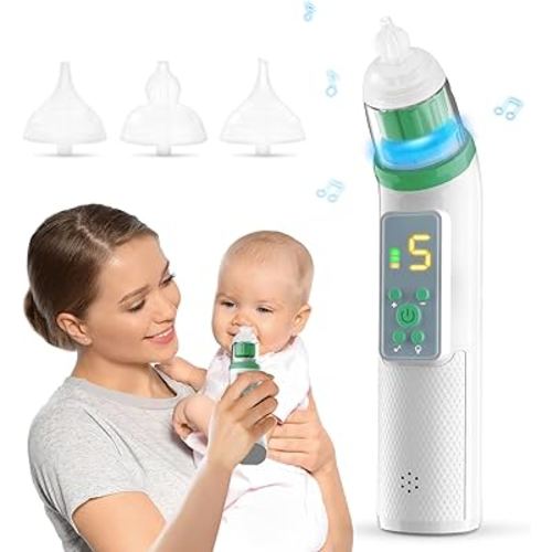 Nasal Aspirator for Baby, Electric Nose Suction for Baby Nose Sucker with 5 Suction Levels, Waterproof Nose Aspirator for Toddlers with 3 Silicone Tips, Music and Light Soothing Function, Deep Green