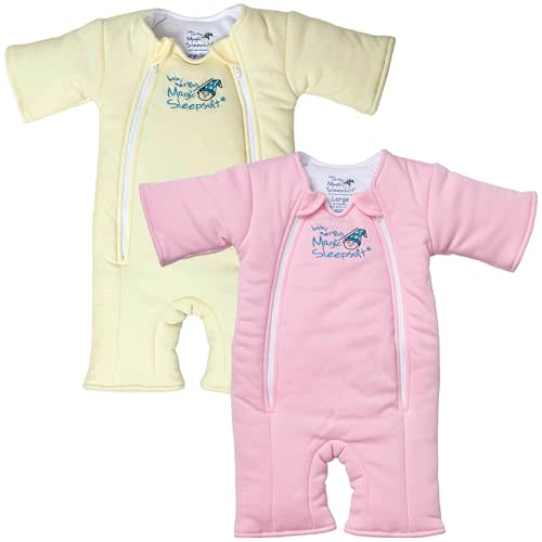 Magic Sleepsuit Baby Merlin's Cotton Baby Transition Swaddle - Sleep Suit Size Large (18-21 lbs) - Cotton Inner Layer, Double Zipper for Easy Diaper Changes - Cream and Pink