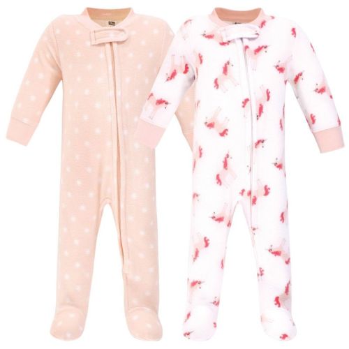 Hudson Baby Infant Girl Fleece Zipper Sleep and Play 2pk, Pink Unicorn, 0-3 Months