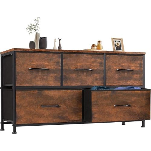 OLIXIS Dresser for Bedroom with 5 Drawers, Wide Chest of Drawers, Fabric Bedroom Dresser with Drawer Organizer, Storage Organizer Unit with Fabric Bins for Closet, Living Room, Hallway, Brown