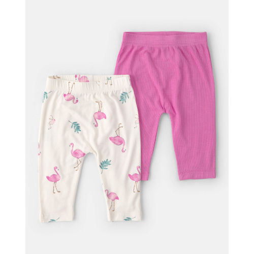 Baby Girl 2-Pack Flamingo PurelySoft Pull-On Pants - Pink/Ivory | Carter's