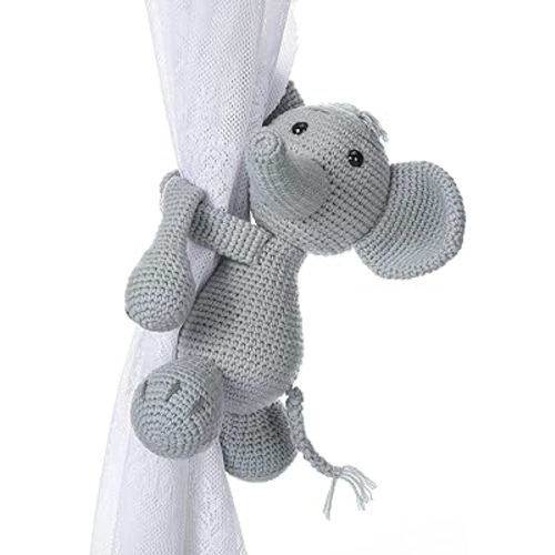 Moukeren Safari Animals Curtain Tie Back Elephant Shape Curtain Tie Back Jungle Animal Decor Accessories for Themed Bedroom Window Home Office (Left)