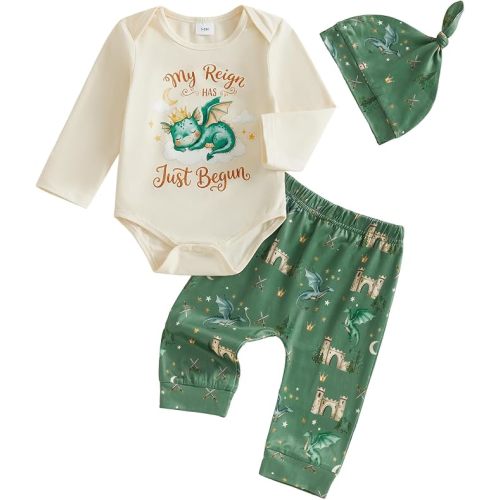Newborn Baby Boy Fall Clothes Dragon Bear Romper Pants Set with Hat