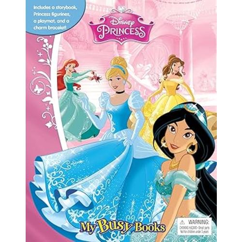 Disney Princess My Busy Books - Storybook, 9 figurines, 1 charm bracelet, playmat