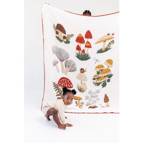 CLEMENTINE KIDS Twin Muslin Throw Blanket (Mushroom)
