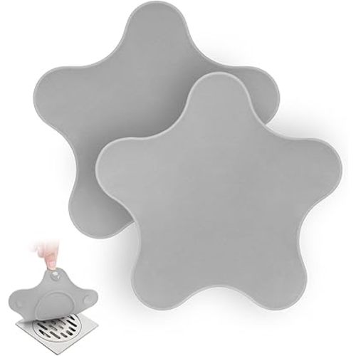 Silicone Drain Cover, Bath Drain Cover with 5 Strong Suction Cups, 6 inch Large Bath Stopper, Tub Stopper for Kitchen, Bathroom, Orange 2 Pack (Gray)