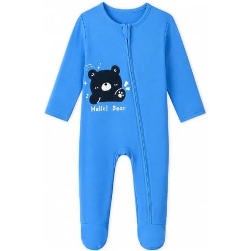Mikrdoo Baby Boy Footed Pajamas, Bamboo Viscose Sleeper, Preemie to 9M