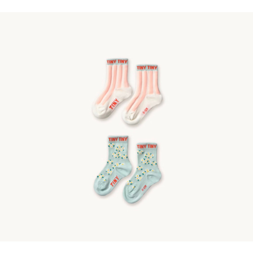 PINK STRIPES & BLOSSOM MEDIUM SOCKS pale mint/off white | TINY