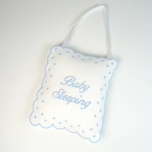 Linen Baby Sleeping Hanging Sign Pillow - Blue