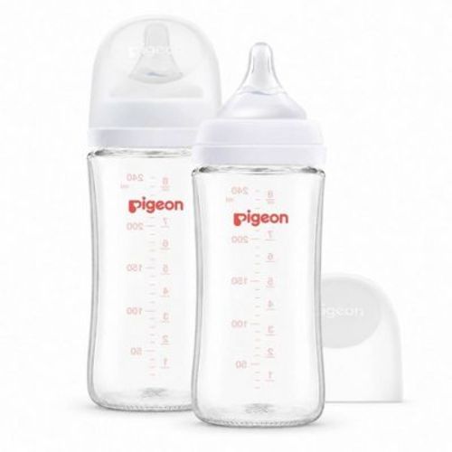 Pigeon Nurture & Nest Wide-Neck Anti-colic Glass Baby Bottles with Nipples - 8 fl oz/2pk: Latex-Free, BPA-Free, Lead-Free