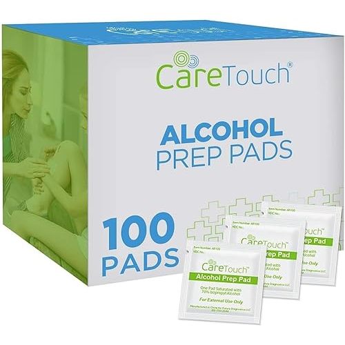 Care Touch 100-Pack Alcohol Wipes - Individually Wrapped Alcohol Prep Pads with 70% Isopropyl - Sterile 2-Ply Antiseptic Swabs for First Aid Kits, Cleaning, Travel and Everyday Use