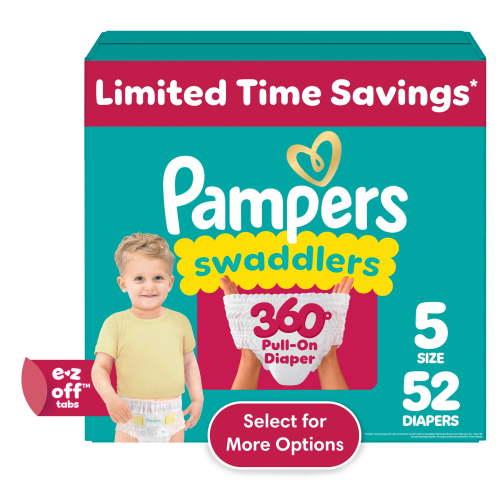Pampers Swaddlers 360 Pull-On Diapers Size 5 52 Count Up to 100 Leakproof Skin Protection