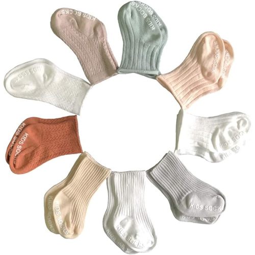 QandSweet Baby Boy Combed Cotton Socks Toddler Crew Sock Non-Skid for Newborn Infant Childrens (0-6 Months, 9 Pairs)