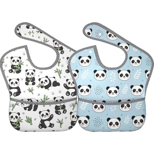 Bibs Cute Baby Stuff 2Packs for 6-24 Months Waterproof Washable Fabric
