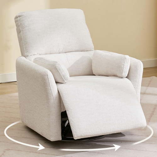 Power Swivel Rocker Recliner Chair with USB & Type-C Ports,Electric Glider Recliner with 2 Pillows,Suede,Beige