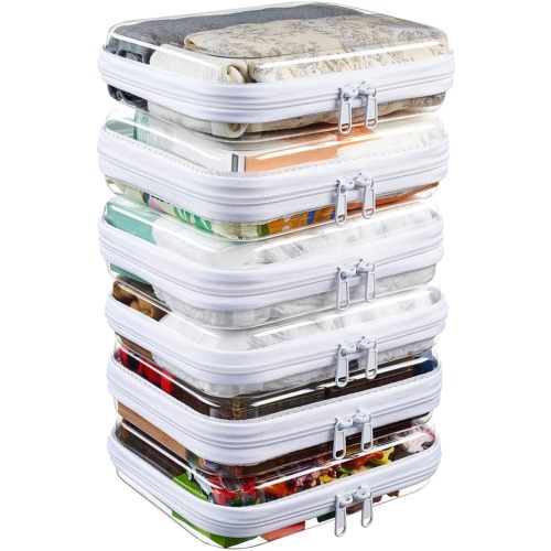 6-Pack Medium Clear Hard Shell Zipper Pouches, Clear Zipper Bags, Hard Case Pouches for Purse & Diaper Bag Organizer, and Travel Essentials (6M)