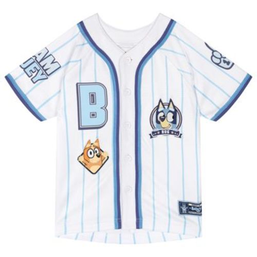 Bluey Infant Baby Boys Mesh Baseball Jersey Athletic V-neck Button Down Shirt White / Blue 12 Months