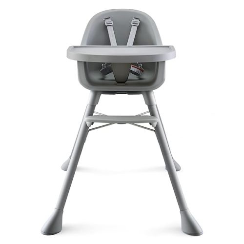 HARPPA 4 in 1 Baby High Chair for Babies and Toddlers, Convertible High Chairs with Removable Double Tray, Waterproof PU Seat Cushion, Anti-Slip Footrest and 5-Point Harness for 6–36 Months, Grey