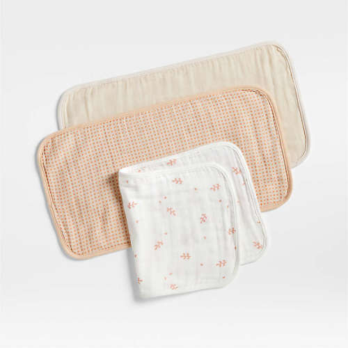 Mixed Print Pink Organic Cotton Gauze Baby Burp Cloth, Set of 3