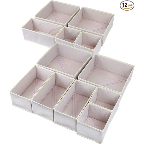 12 Pack Drawer Organizer Clothes, Foldable Fabric Dresser Organizer Closet Organizers and Storage Box for Underwear,Folded Clothes,Baby Clothing,Socks,Bra,Towels,Ties(12 Pack,Pink)