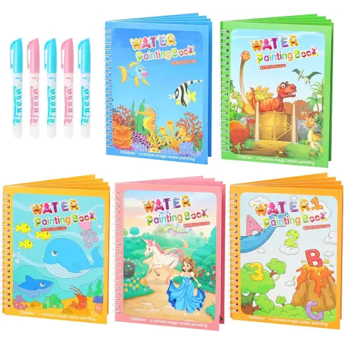 5 Pack Reusable Water Coloring Book for Toddlers, Water Doodle Book Toys, Paint with Water Books,Mess-Free Coloring Book, Portable Educational Doodle Drawing Toy, Educational Learning Kits Gifts