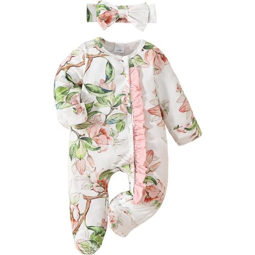 Yvowming Newborn Baby Girl Clothes Ruffle Jumpsuit Romper Infant Coming Home Outfit for Baby Girl